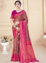 Silk Rani Pink Festival Wear Printed Saree